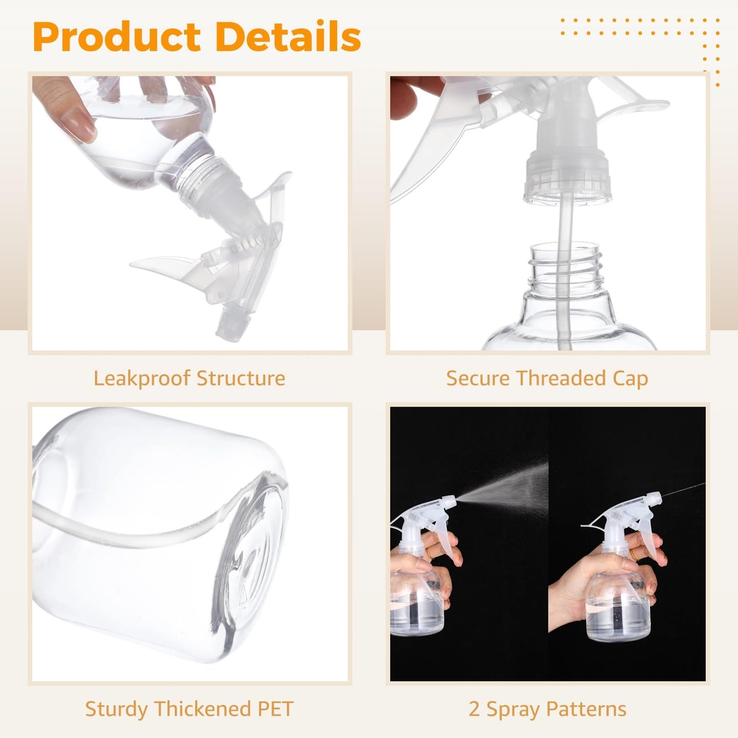 Skdqiee 24 Pcs Refillable Spray Bottles, Small 8 oz Plastic Spray Bottles with Adjustable Nozzles for Gardening, Hair Care, Cleaning