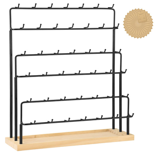 RNTBWD Earring Display for Vendors 6 Tier 42 Hooks Wood Earring Display Rack Holder for Earings Necklaces Rings Bracelets Keychains