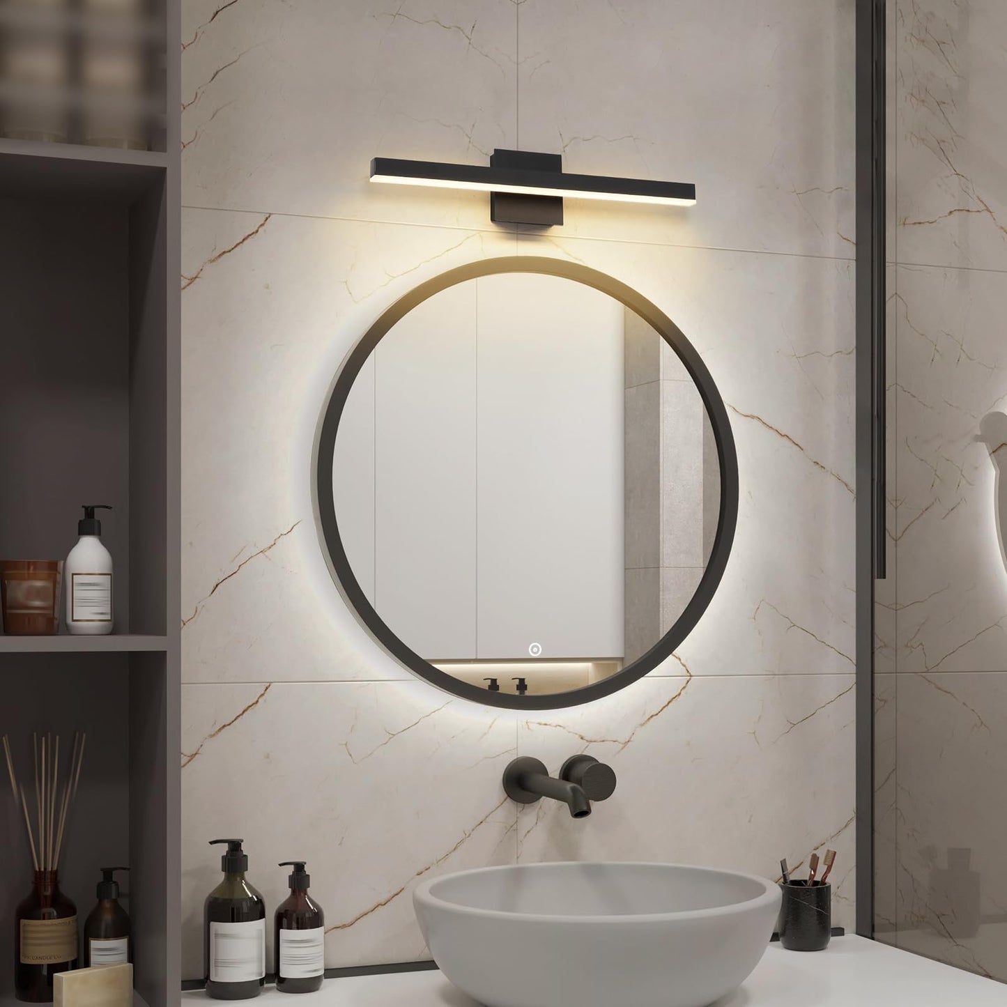 Joossnwell Vanity Light for Bathroom Lighting Fixtures Over Mirror 23.62 Inch Dimmable 5CCT Modern Vanity Lights Black Bathroom Light Bar Bath Wall Sconce ETL Certificated