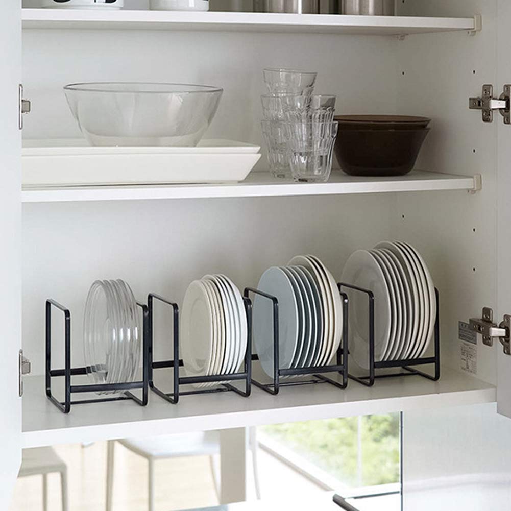MINGFANITY 2PCS Plate Holders Organizer, Metal Dish Storage Dying Display Rack for Cabinet, Counter and Cupboard - Black