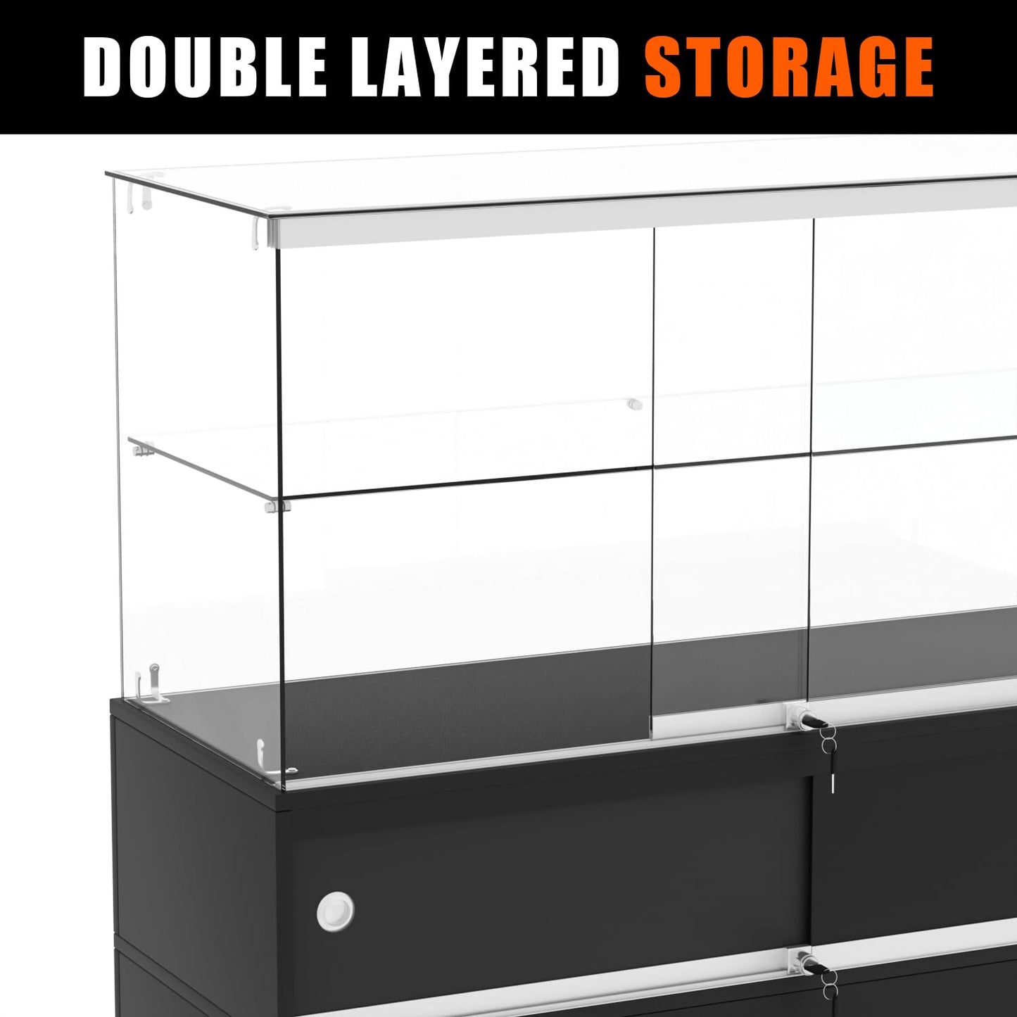 48" W x 17.9" D x 37.9" H - Black Full Vision Retail Display Case, Tempered Glass Display Cabinet with Glass Shelves and Storage Compartment,Storage Cabinets for Retail and Collectible Display