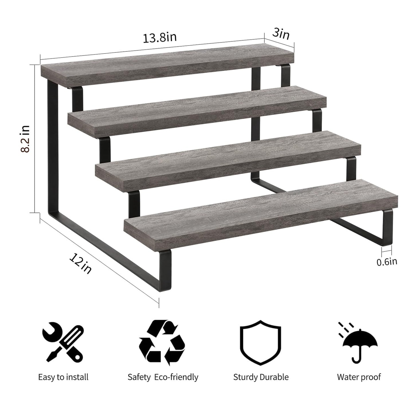 YINMIT Wooden Display Riser Stand, Tiered Perfume and Cologne Organizer Stand, 4 Tier Spice Rack Organizer, Rustic Display Shelf for Candles (4 Tier,Grey)