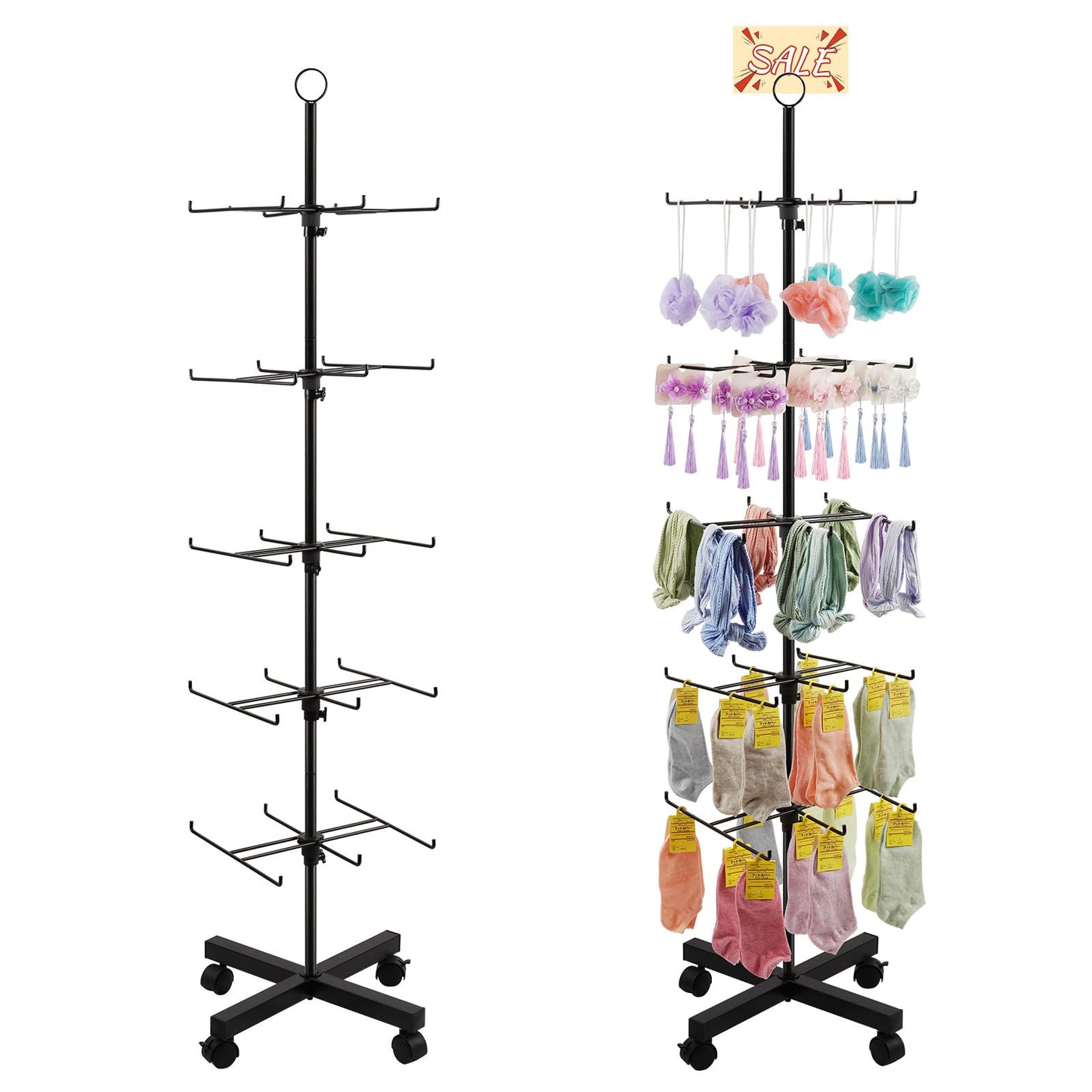 Flenpptly Retail Display Stand Rotating Display Rack 5 Tier Spinning Display Stand for Craft Shows, Jewelry, Keychain, Earring Adjustable Height Retail Display Racks (5-Tier Black)
