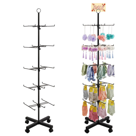 Flenpptly Retail Display Stand Rotating Display Rack 5 Tier Spinning Display Stand for Craft Shows, Jewelry, Keychain, Earring Adjustable Height Retail Display Racks (5-Tier Black)