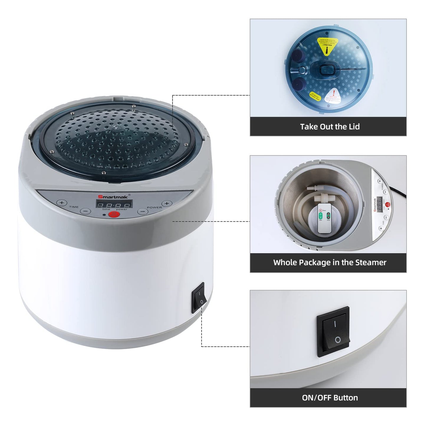 Smartmak Sauna Steamer, Portable 4L Upgrated Steam Pot Generator with Remote Control, Spa Machine with Timer Display Herbal Box for Steam Saunas, 110V US Plug- Grey