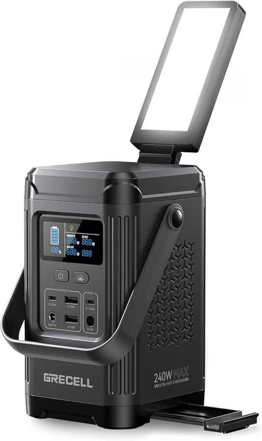 240W Portable Power Station 154Wh/48000mAh, 100W USB-C PD(Dual Way) LiFePO4 Battery Power Bank Station, 7 ports Solar Generator with LED and Stand for Camping, Home, Travel(Wall Charger Not Included)