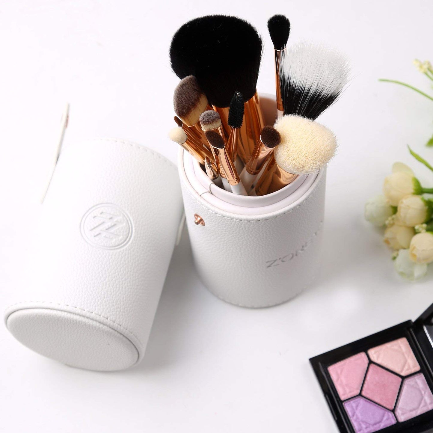 Z'OREYA Travel Makeup Brush Set White 12pcs Makeup Brushes Premium Synthetic Hair Professional Foundation Powder Contour Blush Cosmetic Eye Brush Sets With Holder