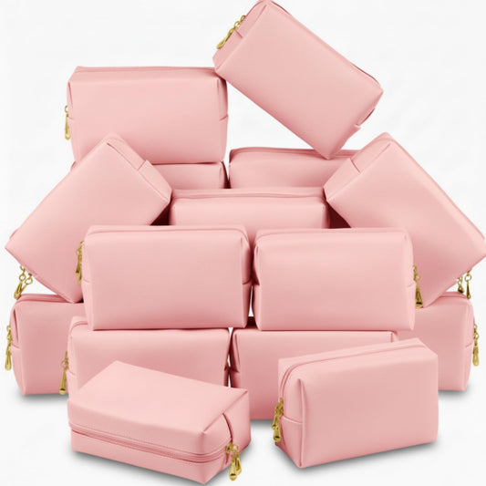 Kigeli Aesthetic Makeup Bags PU Leather Cosmetic Pouches Waterproof Plain Toiletry Bags Makeup Pouches Bulk for Women Party Gift Travel Storage Organizer(Pink,7.1 x 2.8 x 4.3 in)