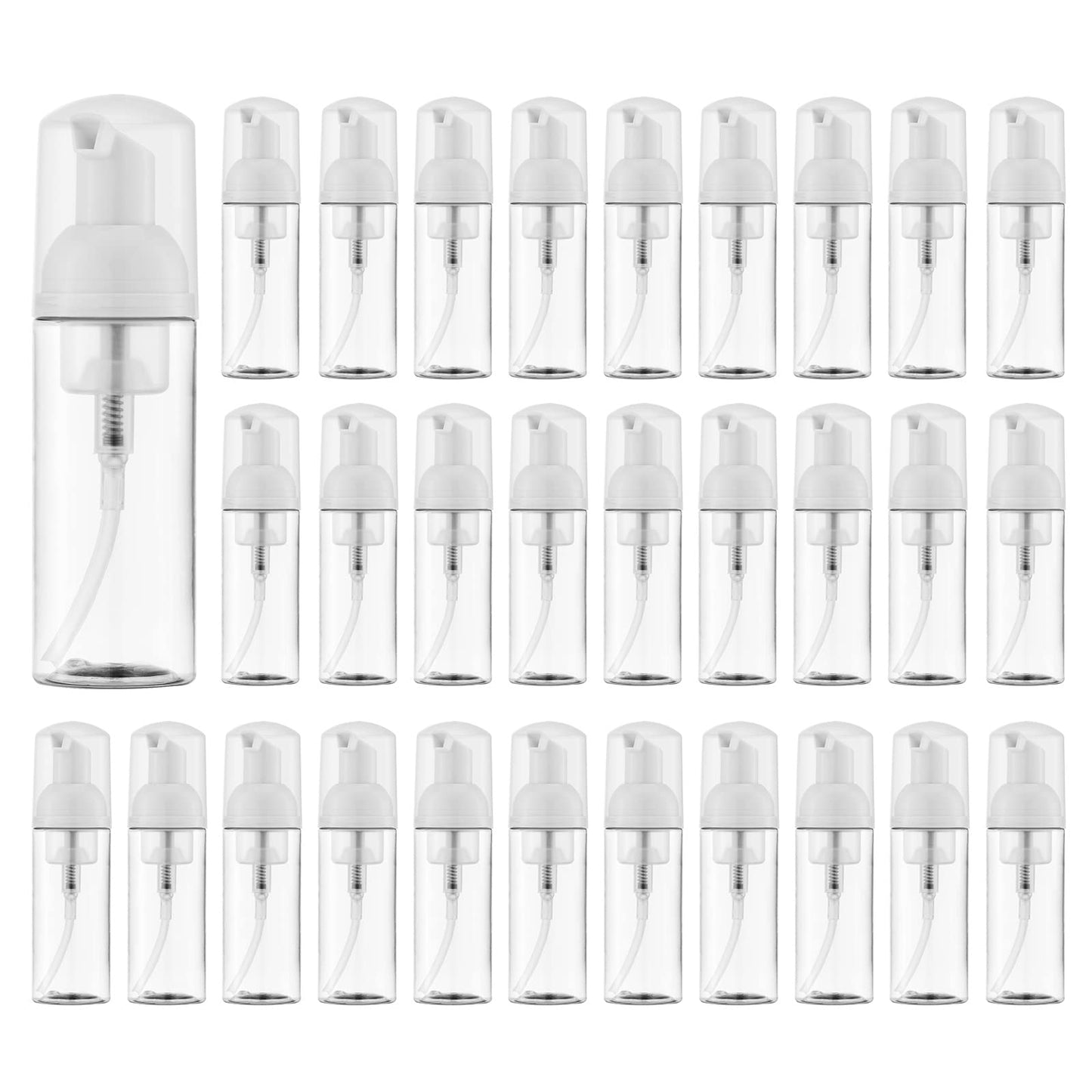Owlyee Travel Foam Pump Bottle - 2oz Small Size Foaming Hand Soap Dispenser - Mini Portable Mousse Lash Shampoo Kit Container for Hair - Empty Leak Proof Plastic Clear Foamer 30Pack