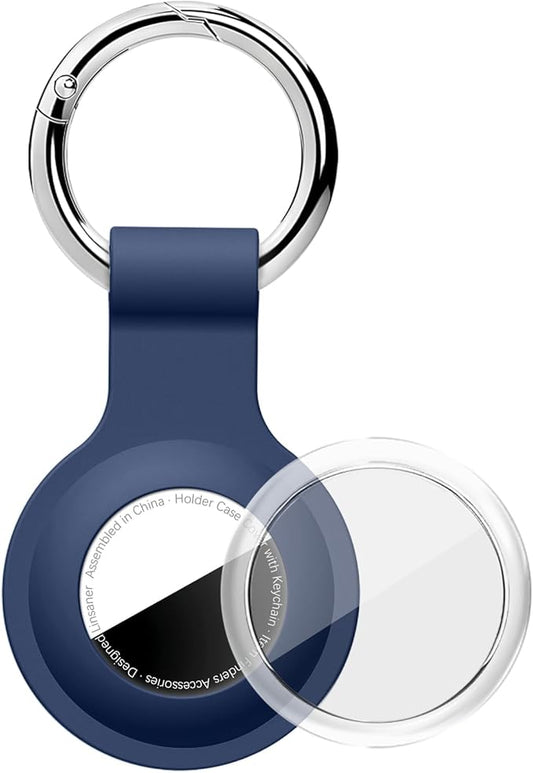 Upgrade Compatible with AirTag Holder Keychain Waterproof Silicone for Air Tag Case with Transparent Shell Key Ring Tags Chain for Apple GPS Item Finders Accessories, Dark Blue