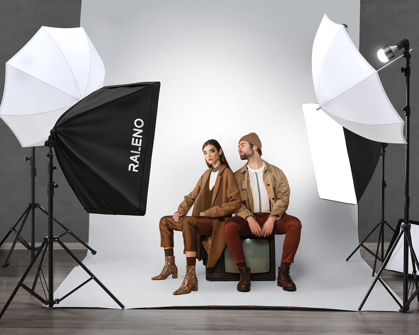 RALENO Photography Lighting Kit, 8.5x10ft Photo Backdrops Stands with 6x9ft Green Screen, 50W LED Bulbs, 5500 K, 97CRI, Umbrellas&Softbox Lighting kit for Studio Portrait Product Photography