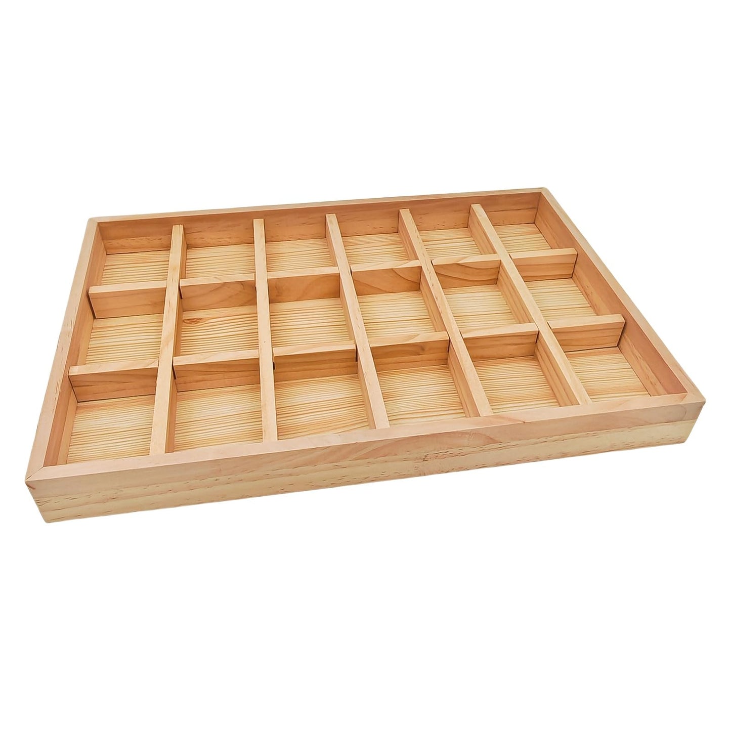 Anktily Wooden Sorting Tray Grid Display, Wood Storage Divider Organizer Showcase Display Box for Home Craft Office Kitchen Storage (18 Grids)