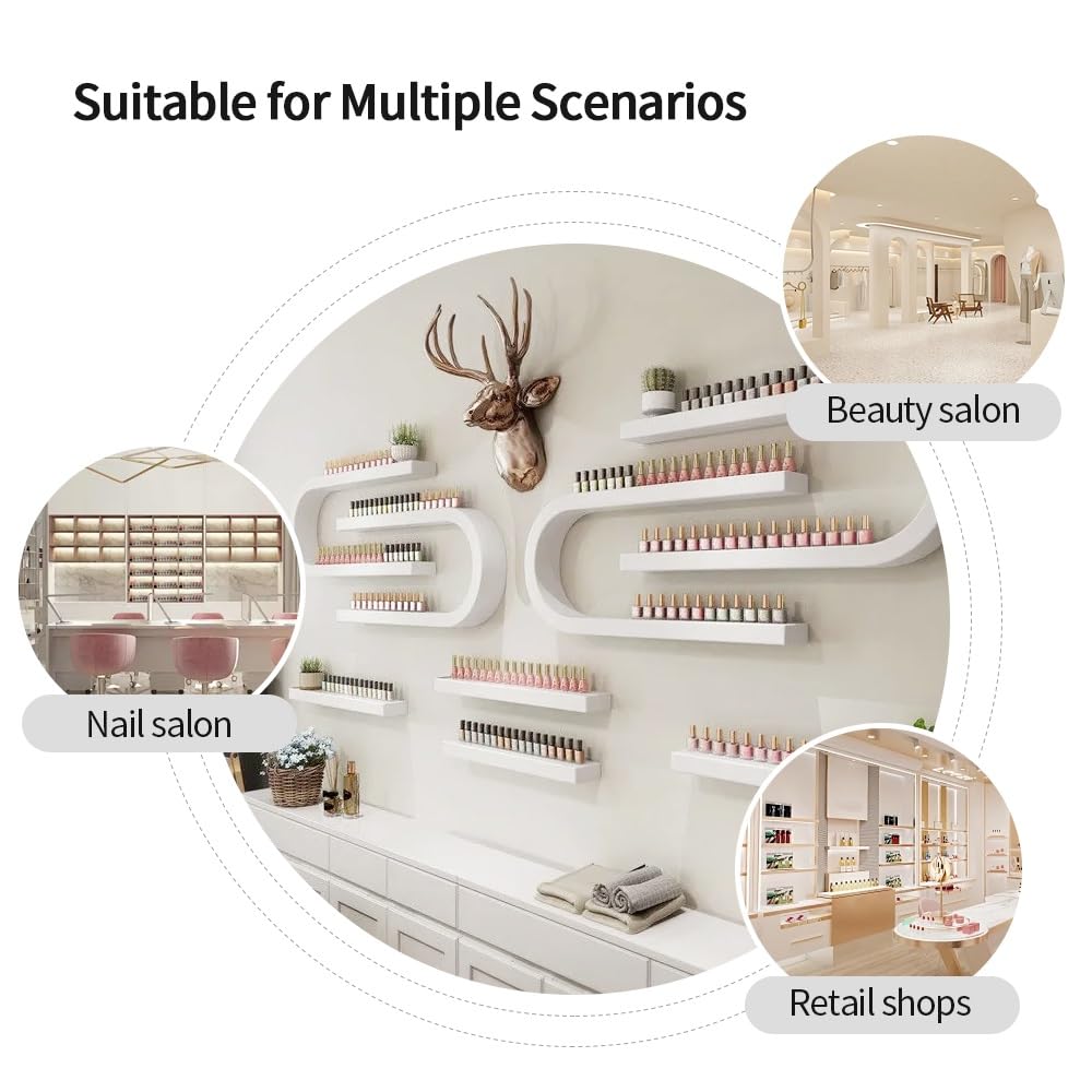 Nail Polish Wall Rack, Metal Wall Mounted Shelves, Nail Polish Holder, U-Shaped Perfume Storage Display Rack, Nail Polish Organizer Wall, Hanging Salon Beauty Nail Shop Organizer Holder(White,8-Piece