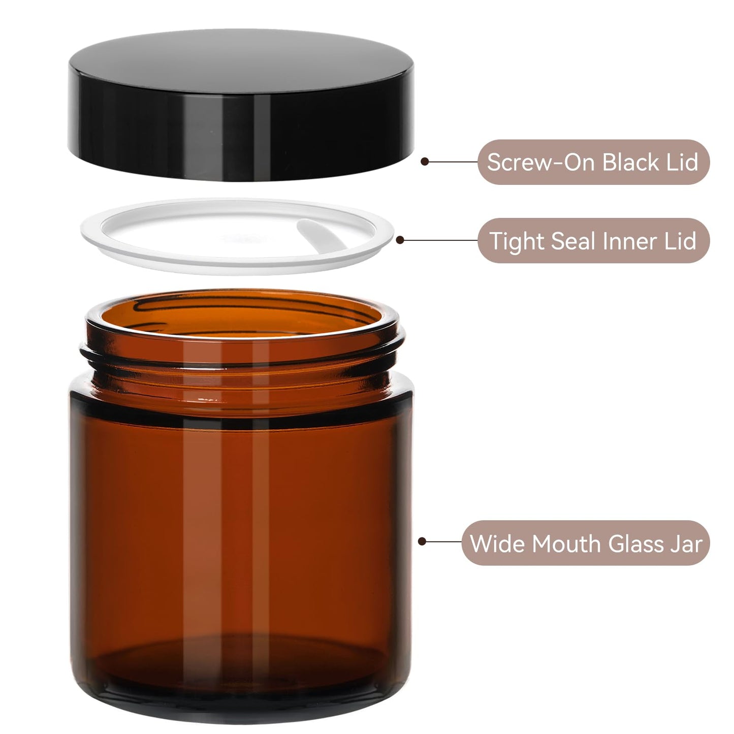Qeirudu 4 Oz Small Glass Jars with Lids, 12 Pack Airtight Amber Cosmetic Jars with Inner Liners Round Empty Travel Sample Containers for Lotions, Creams, Candles, Body Butters