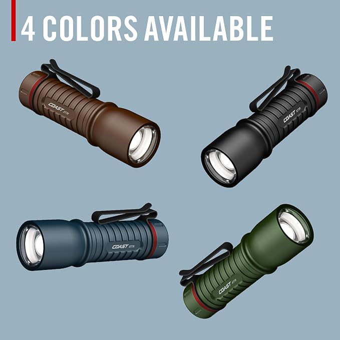 Coast XT7R 1500 Lumen Rechargeable LED Flashlight with Magnetic Mount, Slide Focus, and Pocket Clip, Green
