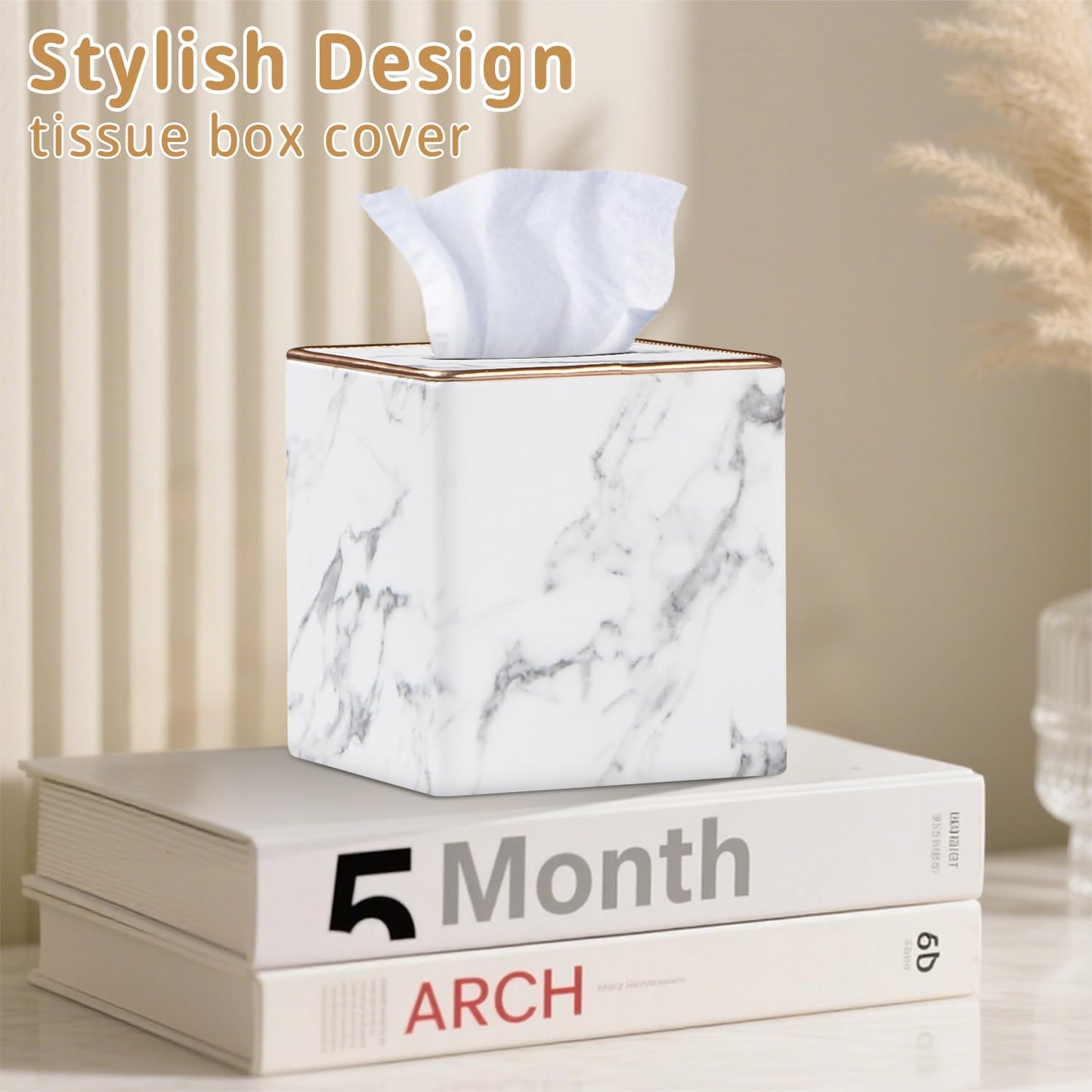 Leather Tissue Box Cover Square,Decorative Cube Tissue Box Holder with Magnetic Bottom,Facial Paper Organizer Table Napkin Case Dispenser for Bathroom,NightStand,Coffee Car,Home,Office
