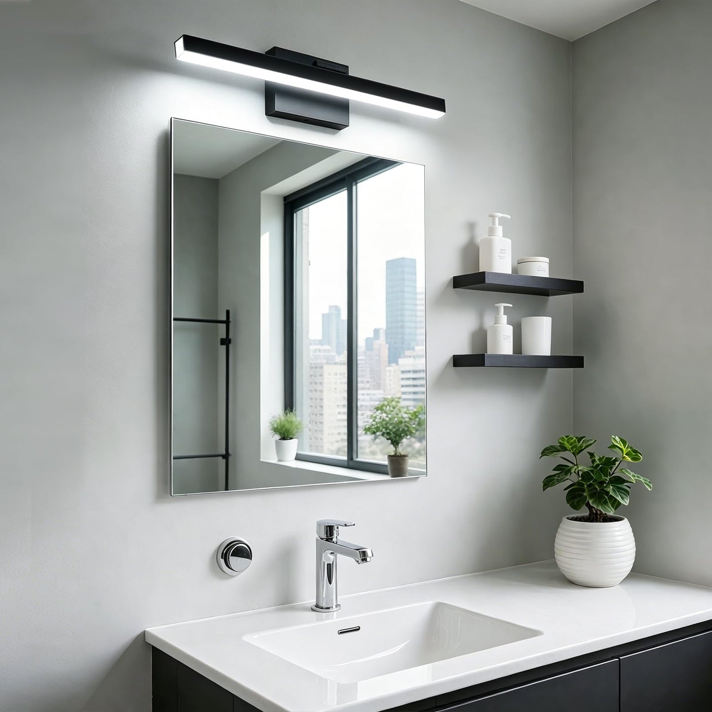 IZORRO Modern Bathroom Vanity Light 24 inch, Rotatable, 16W Dimmable Led Bathroom Light Fixture Over Mirror, Black Vanity Light Bar (Cool White 6000K)