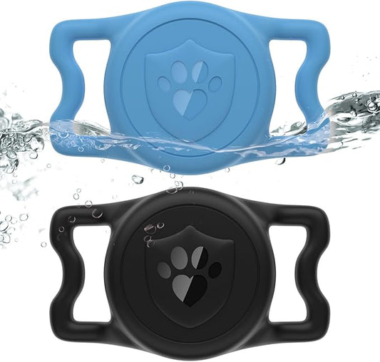 for AirTag Dog Collar Holder, Dog Air Tag Holder, IP68-Waterproof | Lightweight Silicone | Anti-Lost | Ultra-Durable | Compatible with Apple AirTags (Black+Bule)