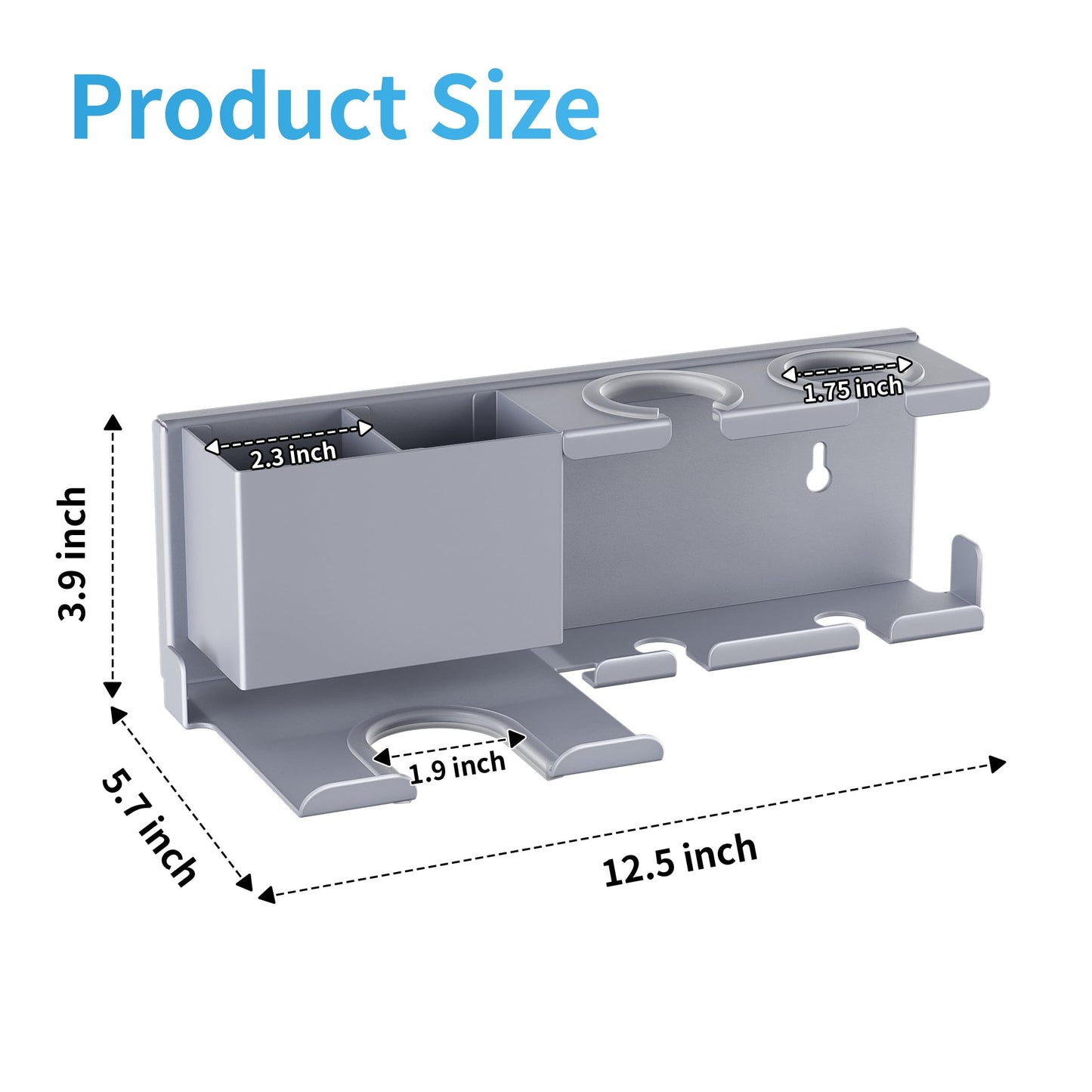 BOIVSHI Blow Dryer Holder, 2 Installation Methods (Adhesive & Screws) Hair Dryer Holder Wall Mounted, Metal Hair Tool Organizer for Curling Iron, Straightener, Bathroom Wall Organizer, Gray
