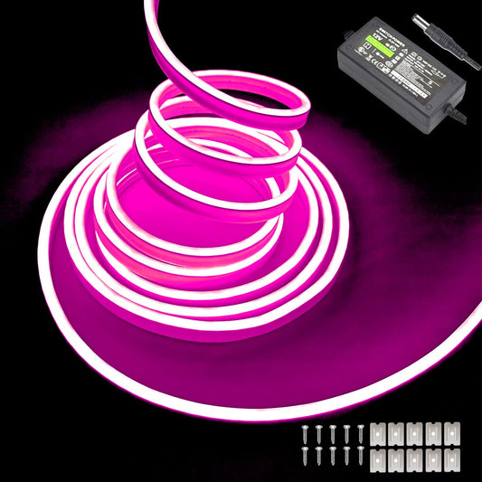 Maxlaxer Pink Neon LED Strip Lights, 16.4ft 12V Waterproof Flexible Light for Indoor/Outdoor Decoration (Includes Power Adapter)