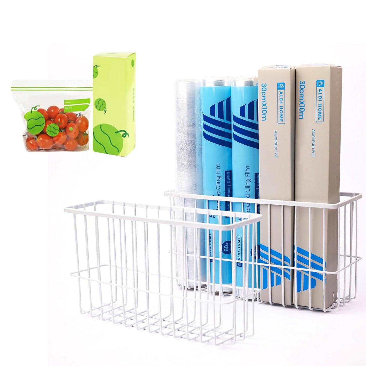 ZHOHO TANT 2 Piece Kitchen Cabinet Door Storage Box, Lid Organizers Inside Cabinet, Self Adhesive Wall Mounted Storage Box for Kitchen/Wardrobe/Bathroom, White