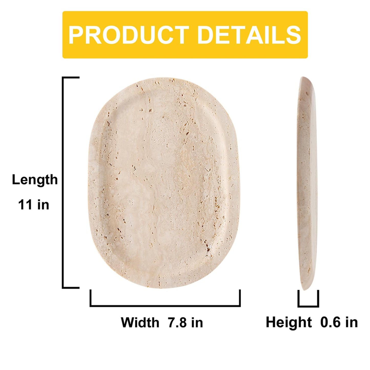WANJINGYULE Natural Marble Decorative Tray Bathroom Counter Perfume Organizer Vanity Tray for Home Decor, Jewelry Candle, Coffee Table, Soap Holder Dresser Countertop Accessories 8"x11" Travertine