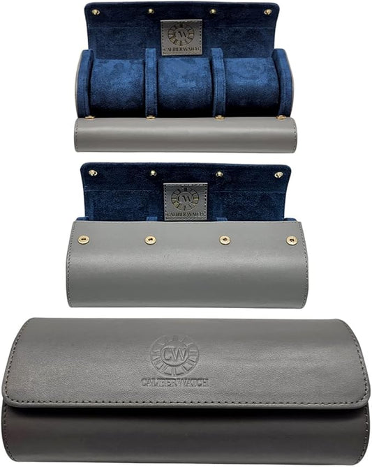 Genuine Napa Leather Watch Roll Travel Case for 3 Watches - Travel Watch Rolls and Leather Watch Display Cases with Velvet Interior - Watch Storage Organizer Men's