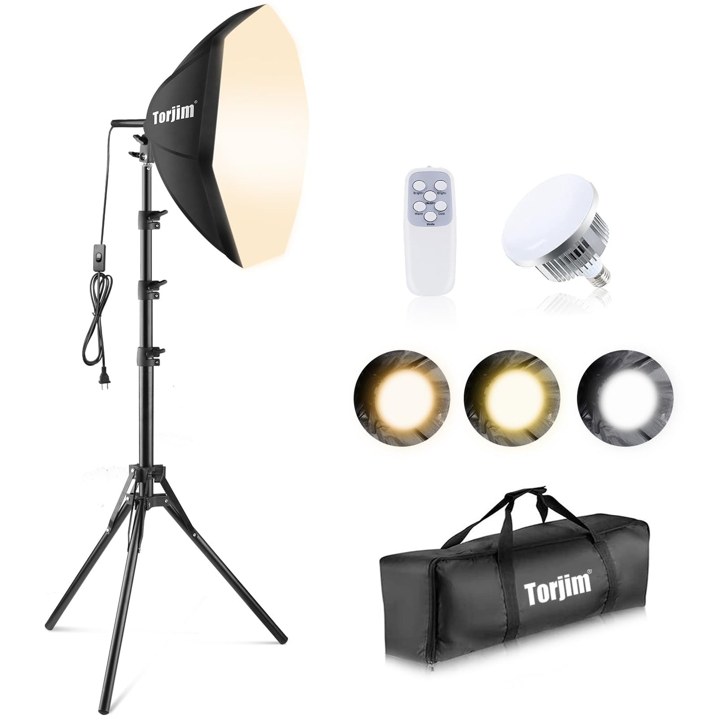 Torjim Softbox Photography Lighting Kit, 20'' x 20'' Professional Softbox Lighting Kit with 85W 3000-7500K LED Bulbs, Studio Lights for Photography/Video Recording/Live Streaming