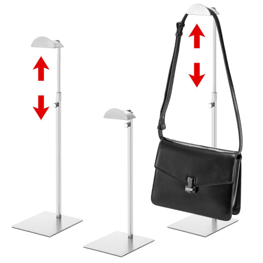 Hacaroa 3 Pack Purse Display Stand Stainless Steel, Adjustable Height Metal Handbag Holder Single Bag Jewelry Display Rack for Closet, Boutique Store, Silver