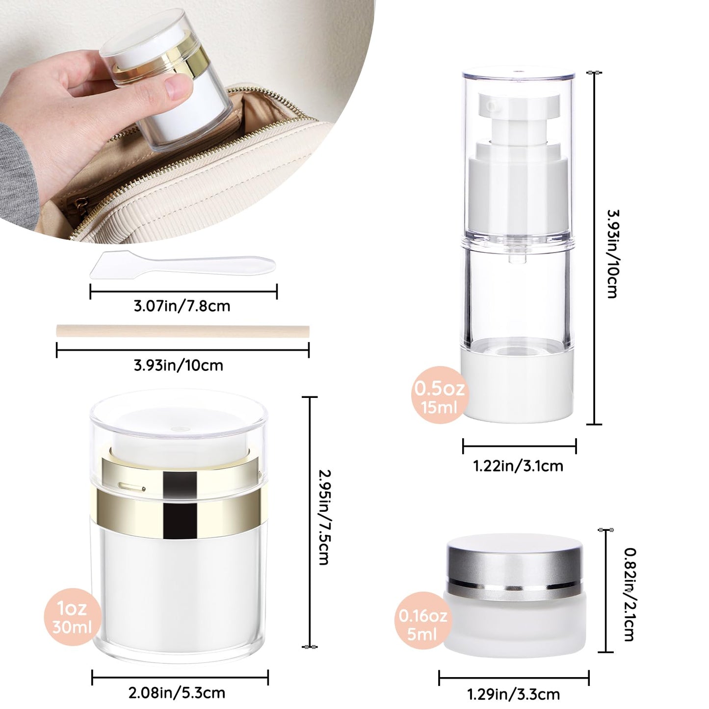 Segbeauty 2pcs 1oz Refillable Travel Jars for Creams, 2 Pack 15ml Empty Airless Pump Bottles, Pack of 2 Clear Plastic Container Jars, Airless Jar Travel Container for Toiletries