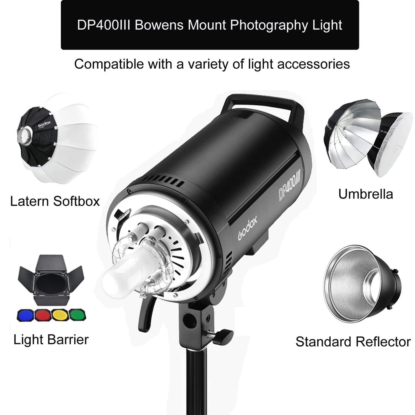 Godox 3Pack DP400III 1200W Studio Strobe Flash Lighting Kit with 3* Light Stand 3* Grid Softbox 1 * 5-in-1 Reflector 1* Bag for Portrait Photography Studio Shooting