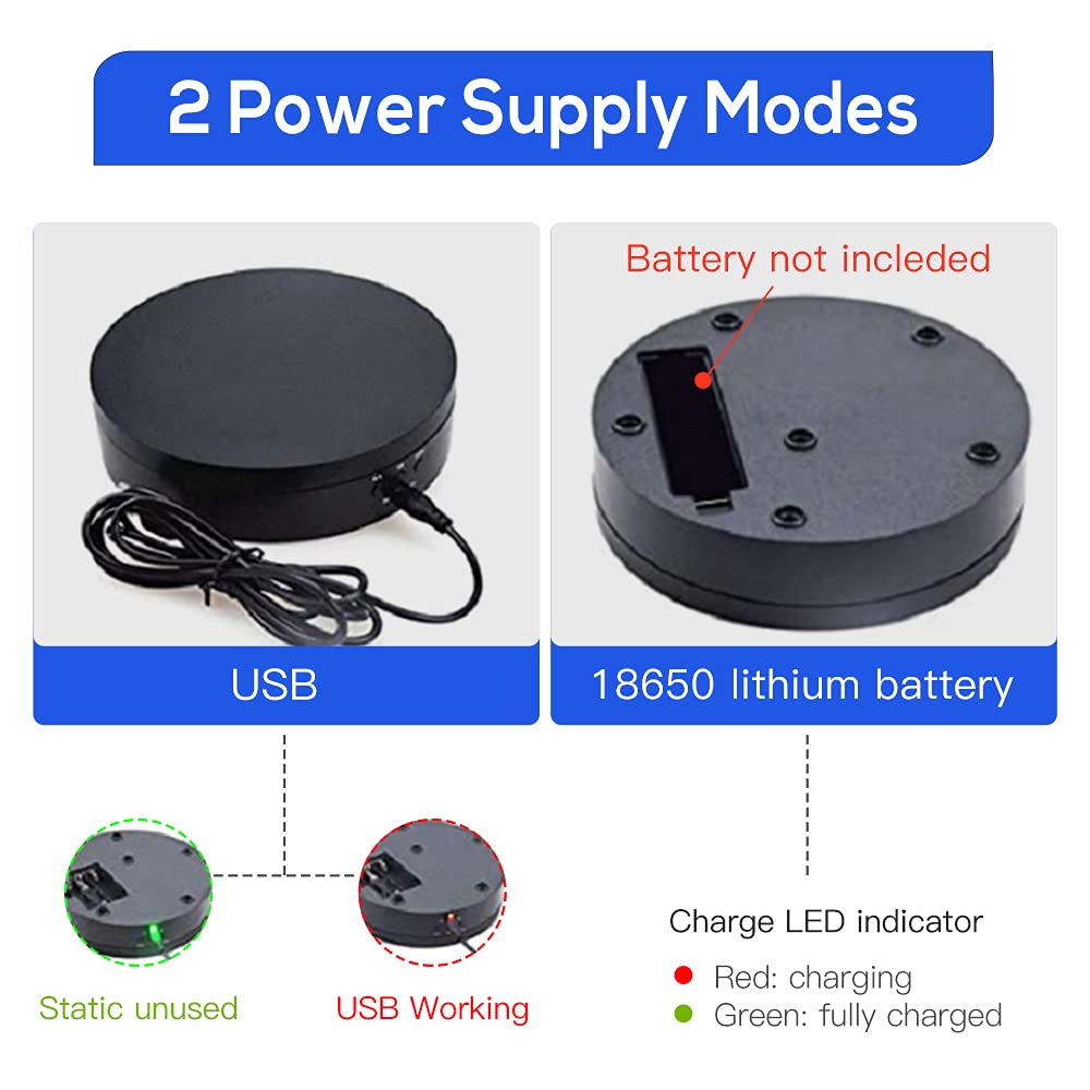 Motorized Rotating Display Stand - 90/180/360 Degree Display, PVC Backgrounds for Product Photography, Jewelry, Watch, 3D Models