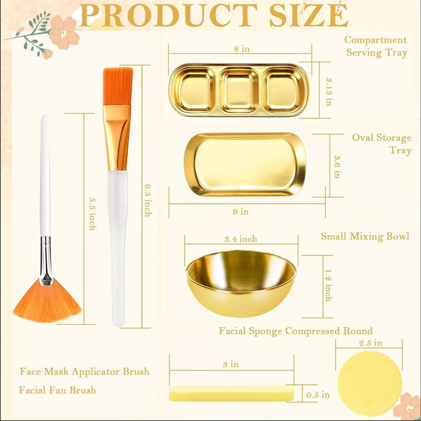 25 Pcs Esthetician Facial Supplies Set Stainless Steel Gold Mixing Bowls Silicone Brush,Fan Brushes Skincare Tray Serving Tray Compressed Sponges Spa Headbands for Women Mask Spa Body Skincare (Gold)