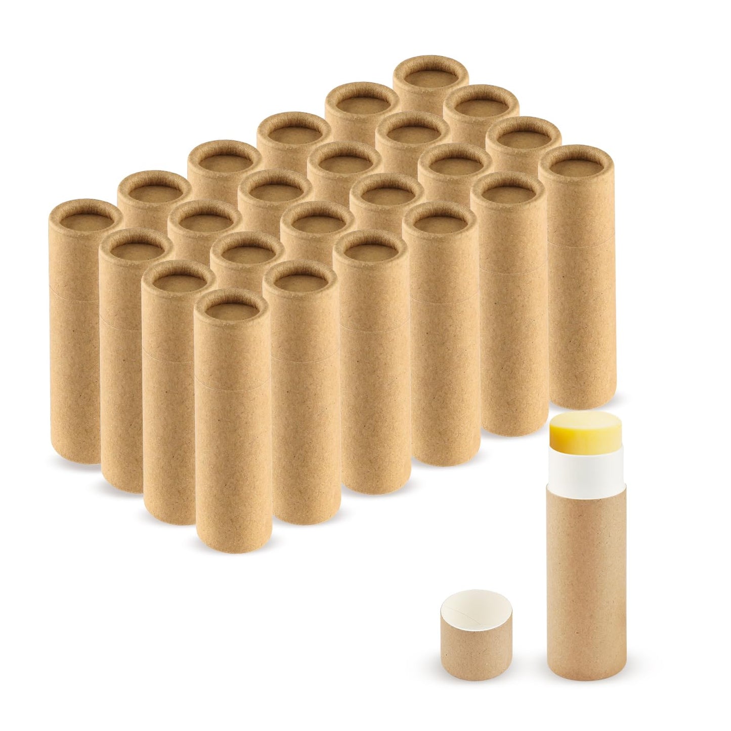 DynnnDy 25Pcs 7g Empty Brown Paper Lipbalm Tubes Round Push-Up Paperboard Lipstick Containers for Solid Perfume Ointment Deodorant Lotion Stick Sample