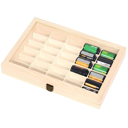pssped 135 Film Storage Case Compatible with Kodak 135mm Film – Solid Wood Box for 30 Rolls of 35mm Film, Wooden Display & Storage Container with Transparent Lid