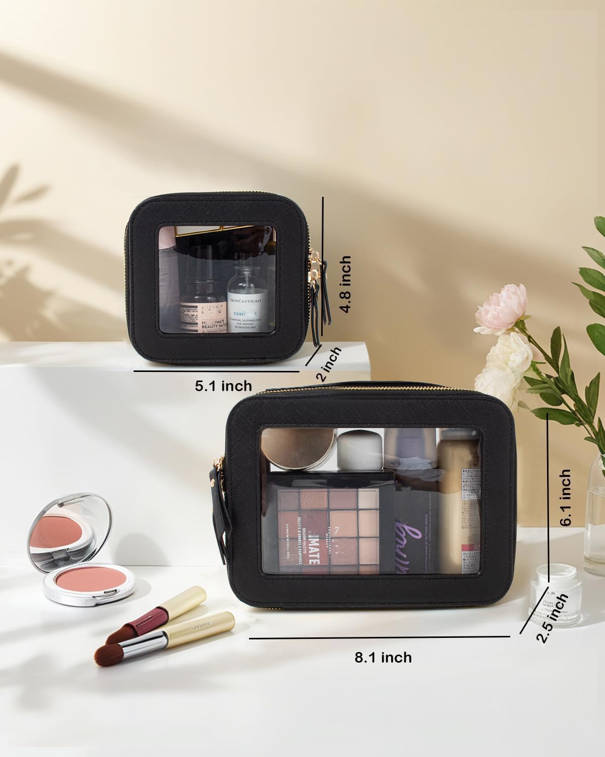 FFpaw Travel Clear Makeup Bag Set, TSA Approved Cosmetic Bag Case with Zipper Portable Makeup Pouch Toiletry Bag Traveling Cosmetic Organizer Storage Bag Car Organizer Car Essentials