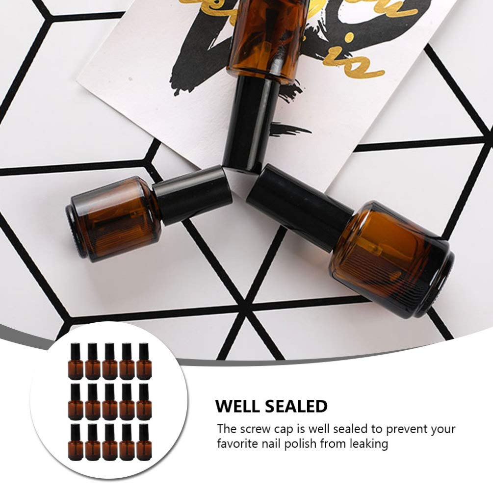 Beaupretty Empty Nail Polish Bottles: 15Pcs Amber Bottle with Brush - Refillable Glass Vials for Diy Nail Art and Cosmetic Liquid Storage 8ML