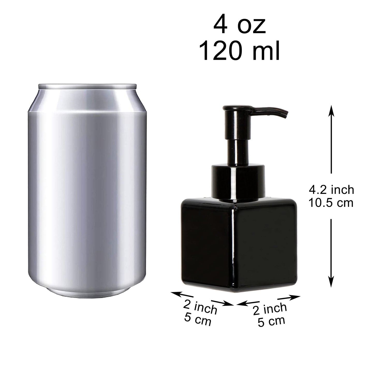 Youngever 5 Pack 4 Ounce Plastic Pump Bottles, Square Refillable Plastic Pump Bottles for Dispensing Lotions, Liquid Soap (Black)