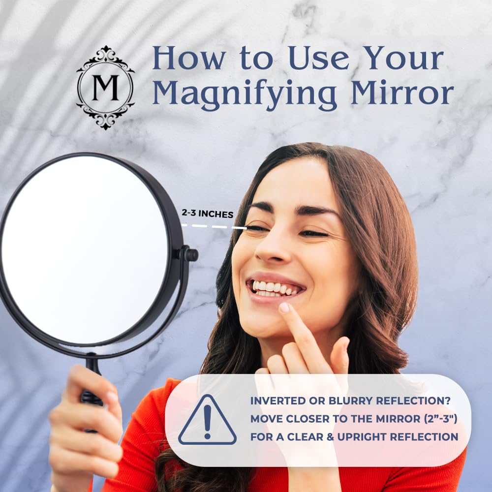 15X Magnifying Tabletop Mirror on Stand - Dual Sided 15x and 1x Cosmetic Mirror for Desk, Dressing Table, Bathroom Countertop - 6" Wide & 9" Tall (Black)