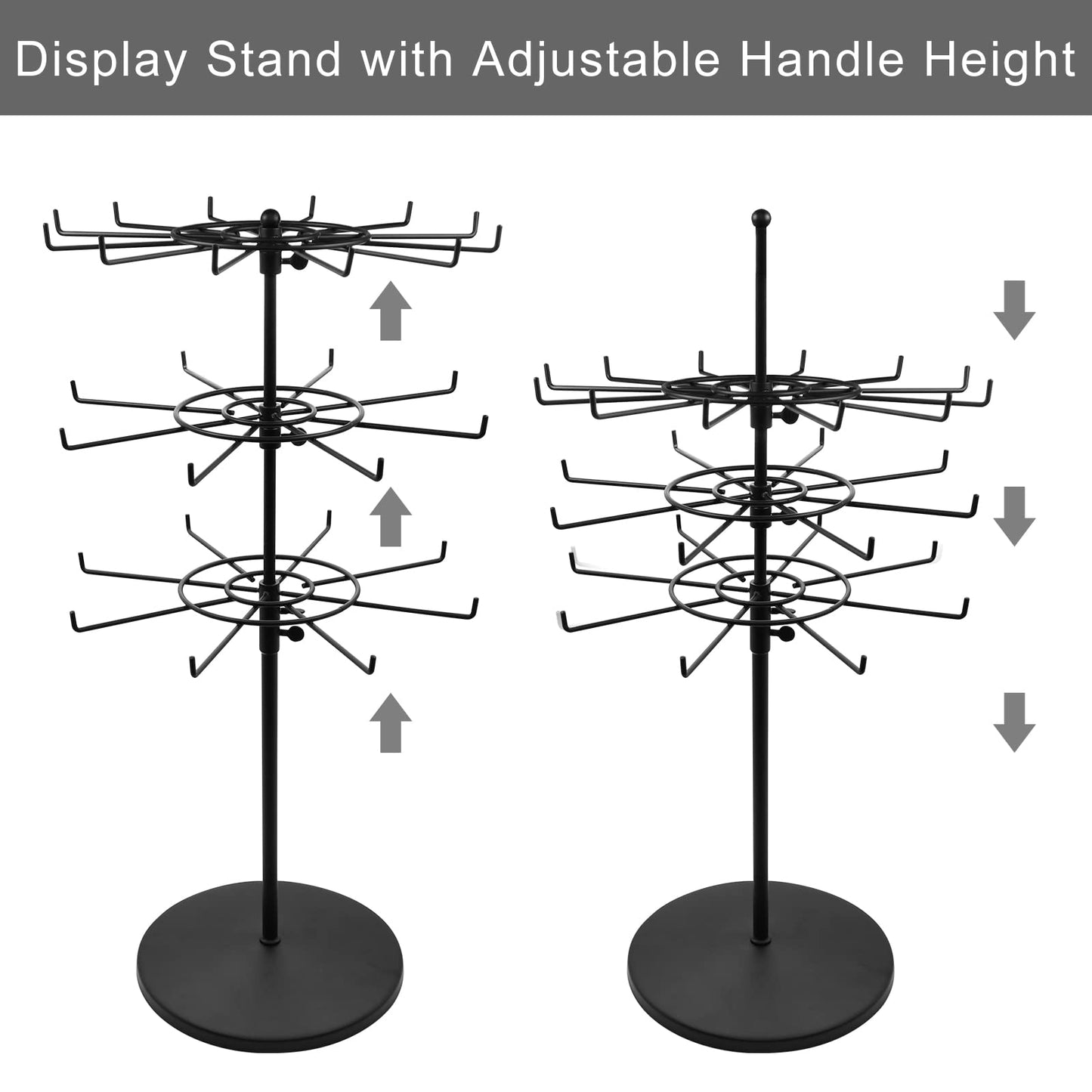 Polmart Heavy Duty Dual Heights (Stand & Tiers) Adjustable Countertop Spinner Display Stand (Black, 3-Tier)