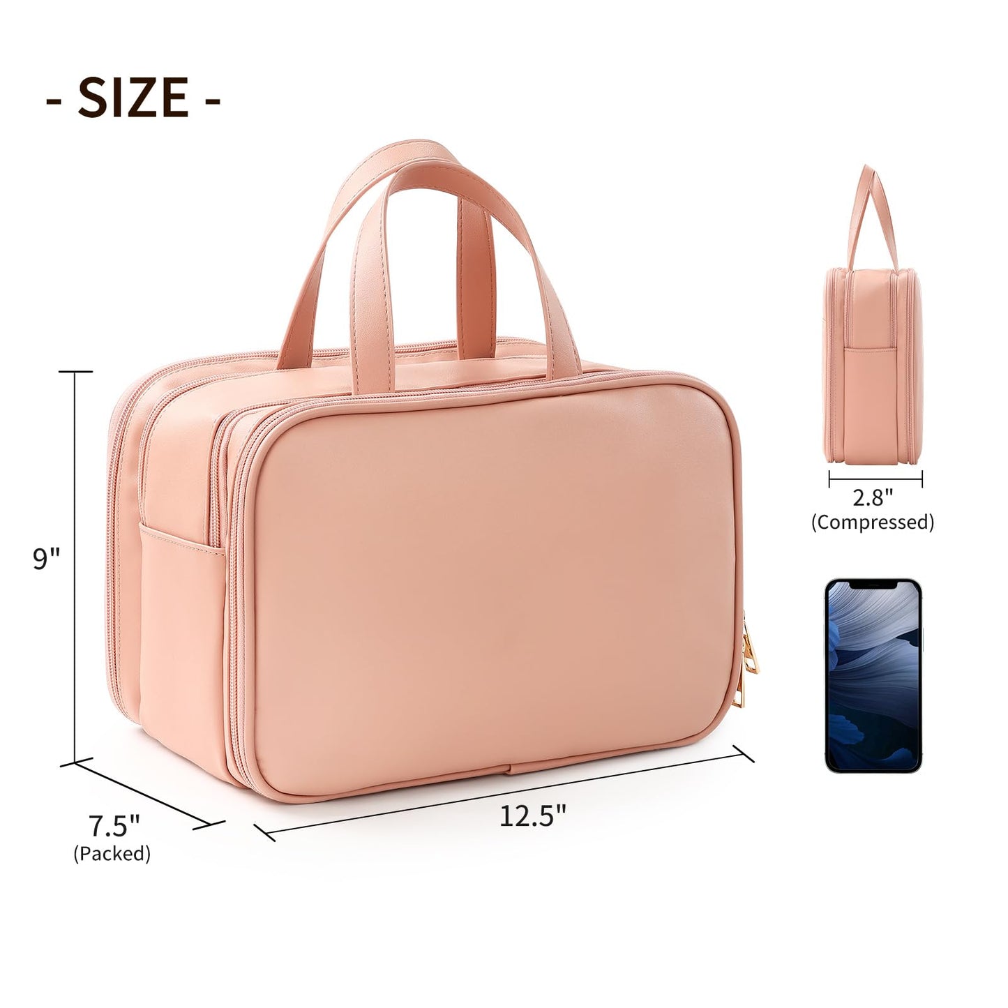Large Travel Makeup Bag for Women with Luggage Sleeve and Reinforced Dual Handles, Featuring 10 Independent Elastic Brush Slots and 25 Pockets, Large Capacity Waterproof Cosmetic & Toiletry Organizer