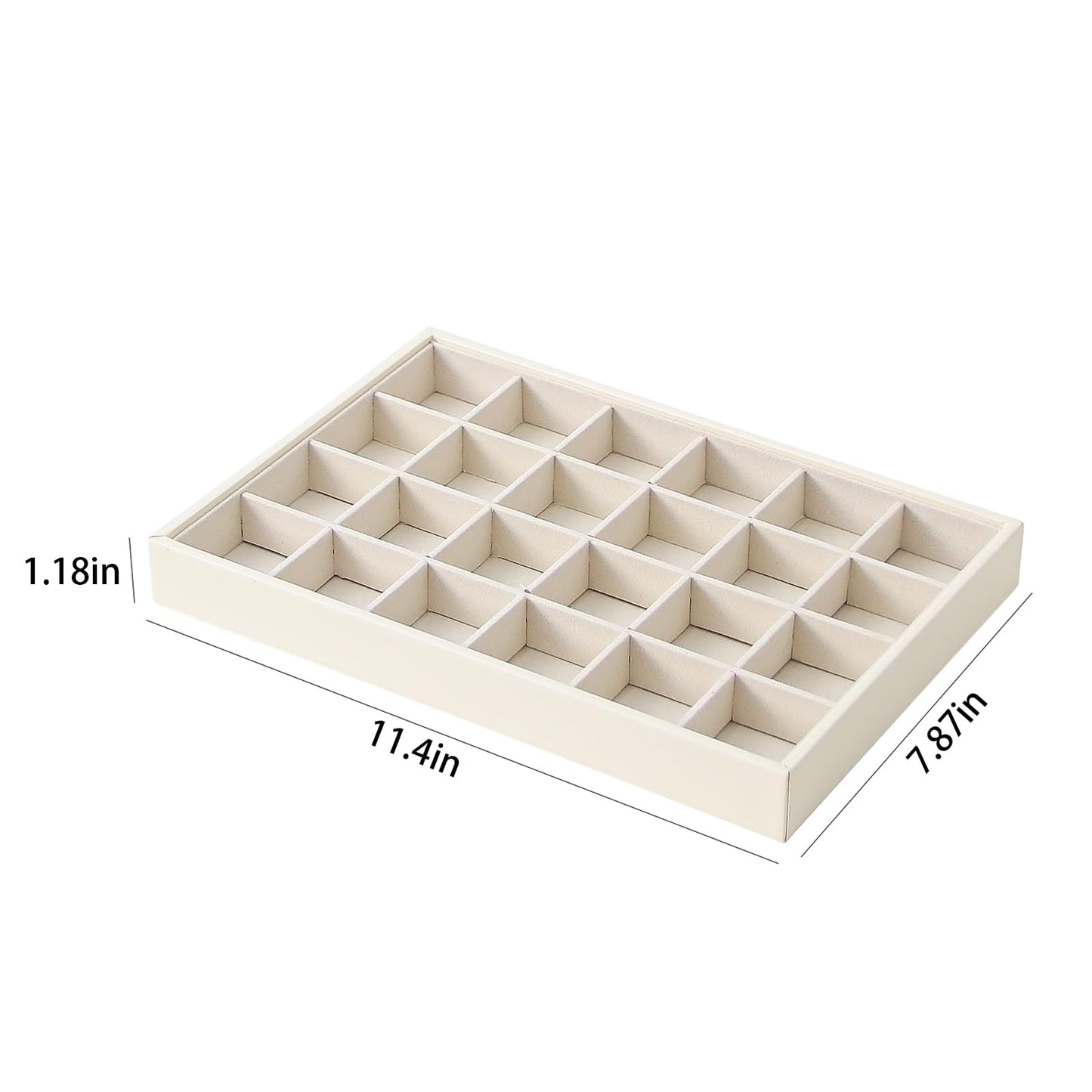 Ausalivan Stackable Jewelry Organizer Tray For Drawers,White Leather Small Earring Storage Tray,Bracelet And Necklace Display Box,Jewelry Ring Display Case (24 Grids)