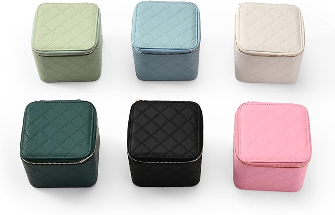 Travel Jewelry Box Organizer - Small Jewelry Case with 6 Small Velvet Zipped Pouches Pockets for Jewelry Necklaces Rings Earrings Storage(Black)