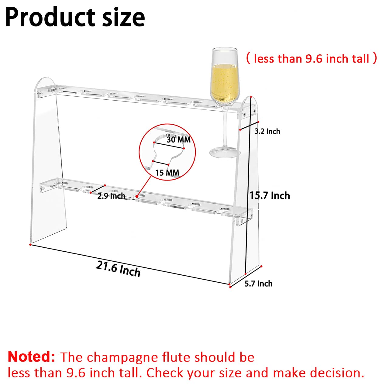 Hexsonhoma 2 Tier Acrylic Champagne Flute Holder Stand with 14 Slots, Stemware Champagne Glasses Display Rack, Tabletop Champagne Wall Holder for Party 50 Fit up to 8oz Champagne Flutes(Glasses Not included)