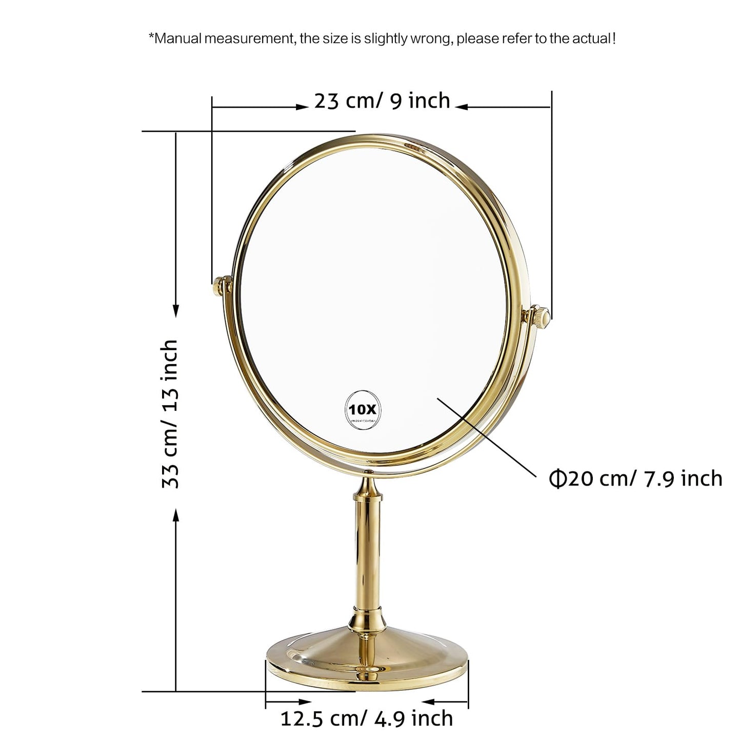 Airemoon 10x Magnifying Makeup Mirror, Standing 360-Degree Rotating Makeup Mirror, 8-Inch Gold Frame Shaving Mirror, 13-Inch Length × 9-Inch Width Beauty Mirror