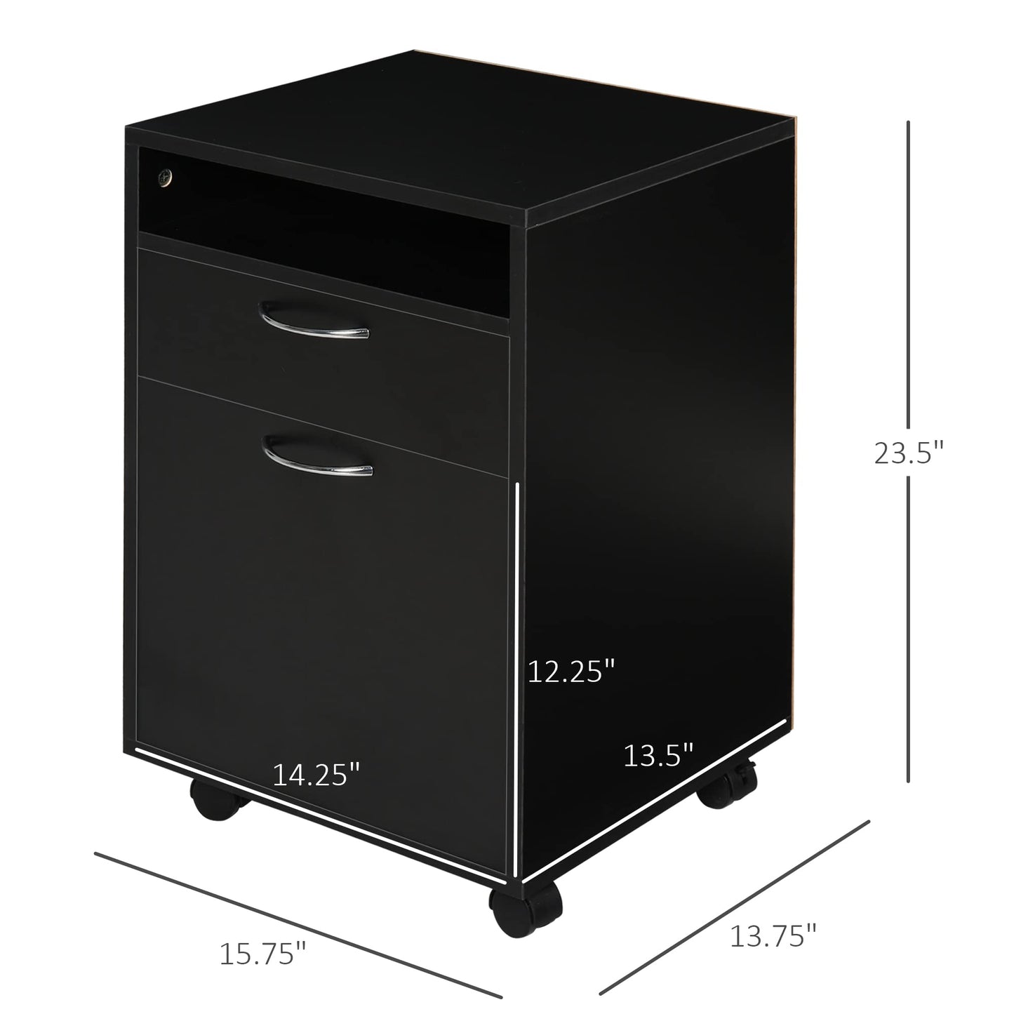 HOMCOM Mobile Storage Cabinet Organizer with Drawer and Cabinet, Printer Stand with Castors, Black