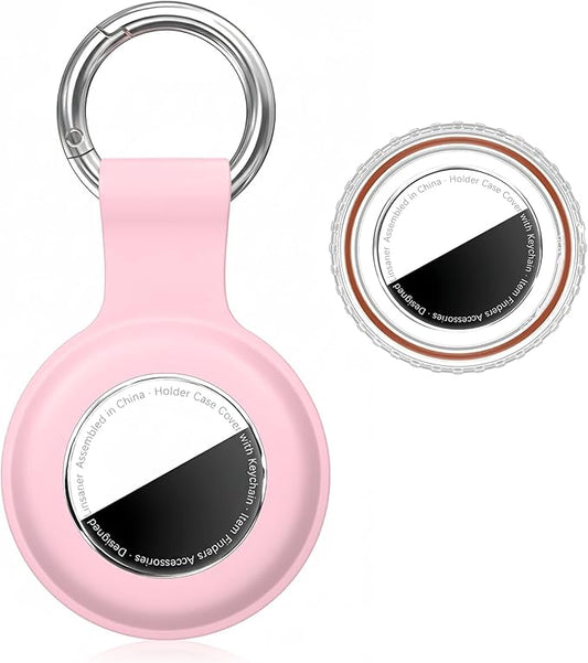 Waterproof for AirTag Holder Case Keychain for Air Tag Key Ring [PC+Silicone] Compatible with AirTags, Tags Chain for GPS Item Finders Accessories, for Pets, Kids, Luggages, Pink