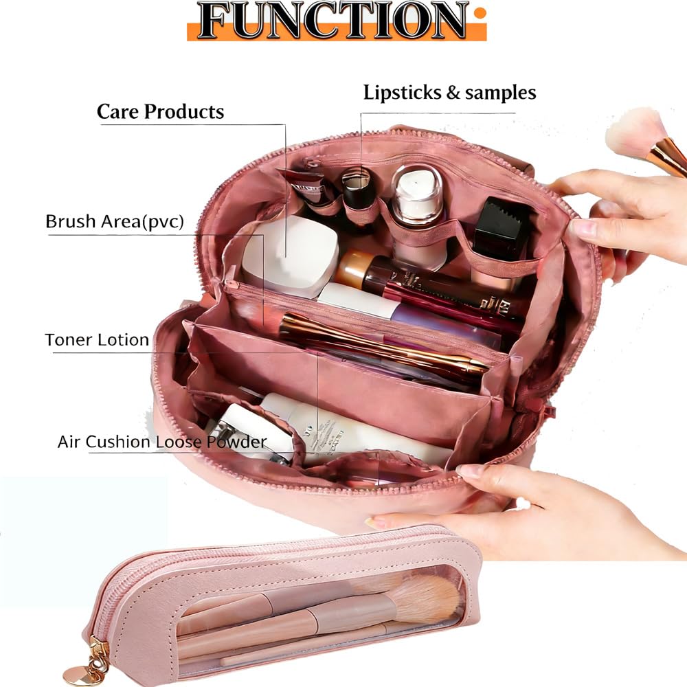 JMKEY Makeup Bag, Quilted Puffer Cosmetic Bags for Women: 3 Pcs Set Large Capacity Waterproof Make up Bag - Makeup Organizer for Travel Essentials Pink