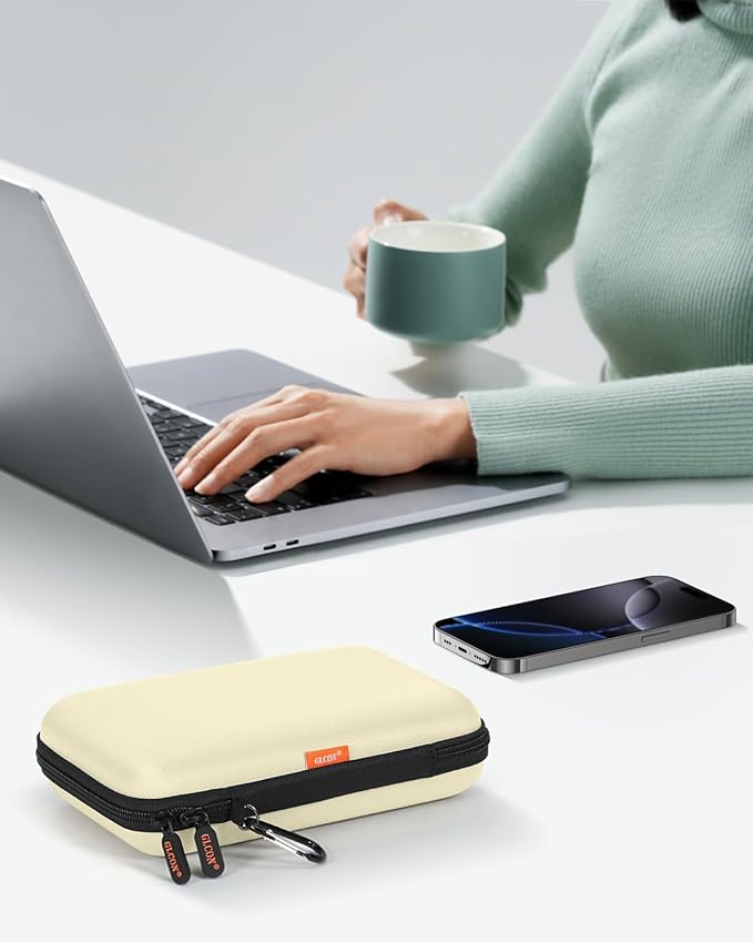 Clean-Beige Hard Shell Case for Electronic Accessories Organizer - Large Hard Carrying Case for Power Bank, External Hard Drive, Cell Phone, Charger, Cable - Portable Protection Travel Pouch Bag