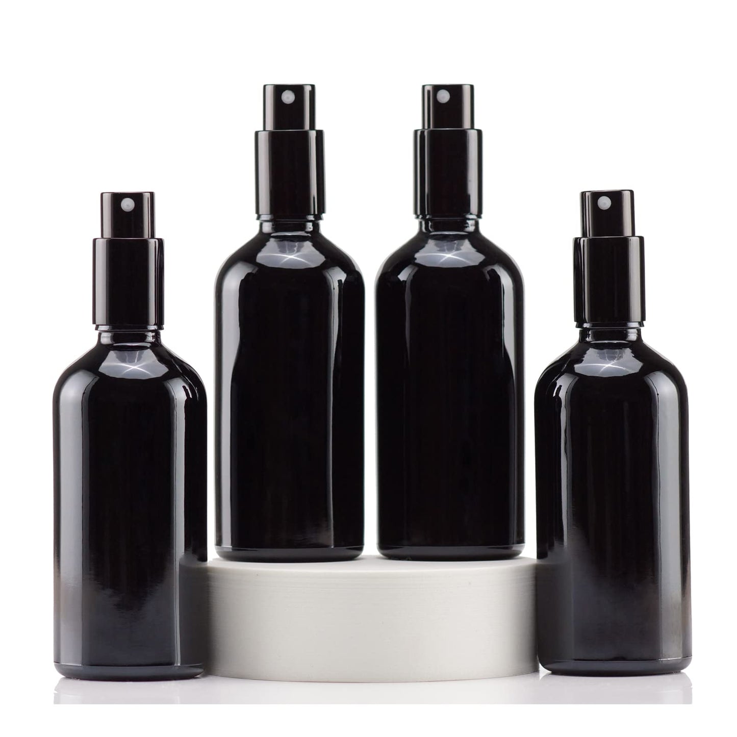 YIZHAO Black Glass Spray Bottles 4oz, with Small Fine Mist Spray, Metal Cap, Refillable for Essential Oil,Travel,Cleaning,Perfume,Aromatherapy,Makeup – 4 Pcs